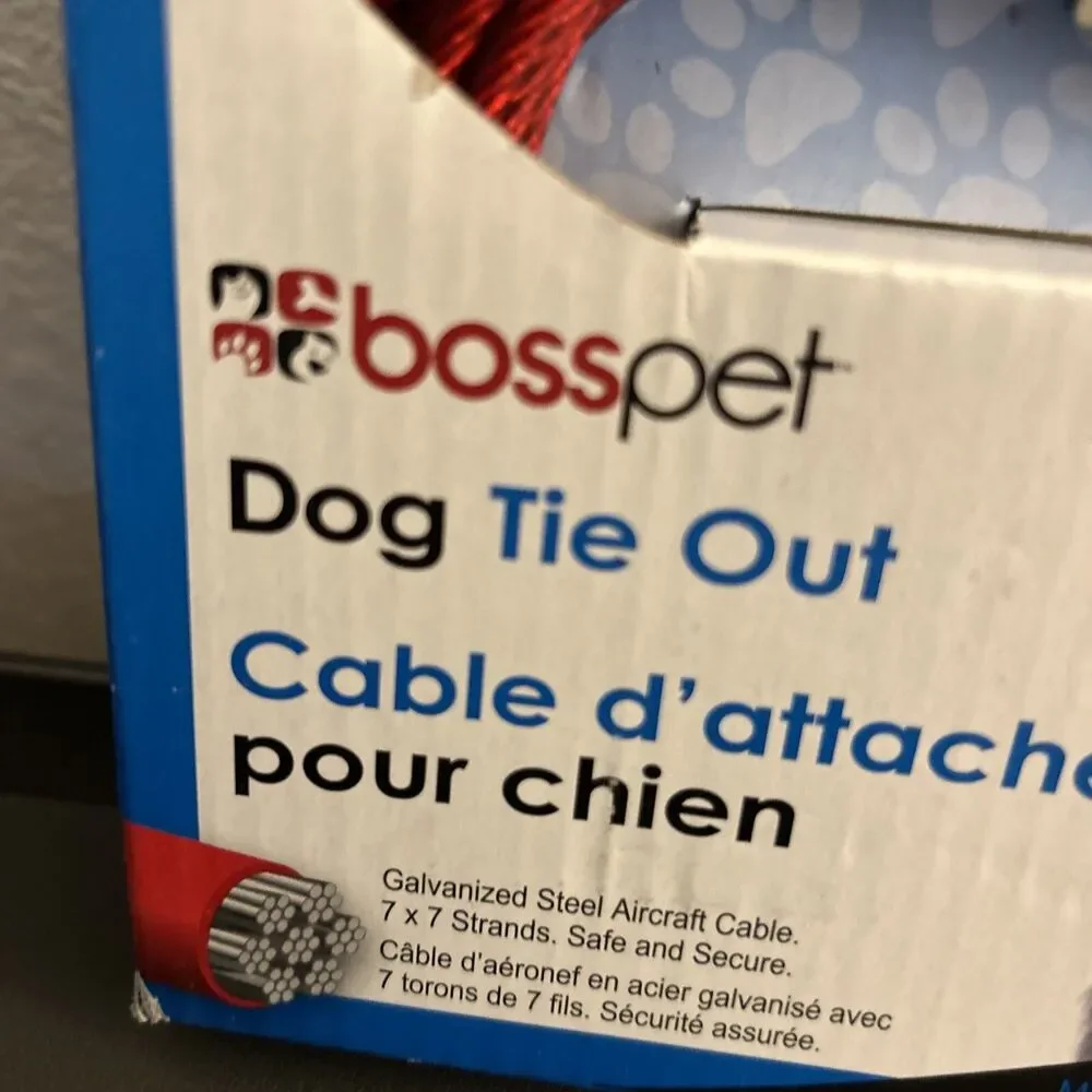 Boss Pet 20' DOG TIE OUT Vinyl Coated Cable LARGE DOG 60 lbs NEW